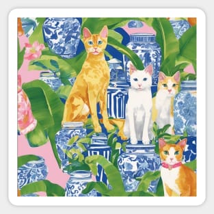 Cats and chinoiserie jars Sticker